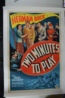 1937 "Two Minutes to Play" One Sheet Movie Poster (Linen Backed)